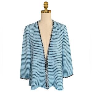 Ming Wang Women’s Light Blue Textured Knit Crotchet Chain Trim Blazer Medium
